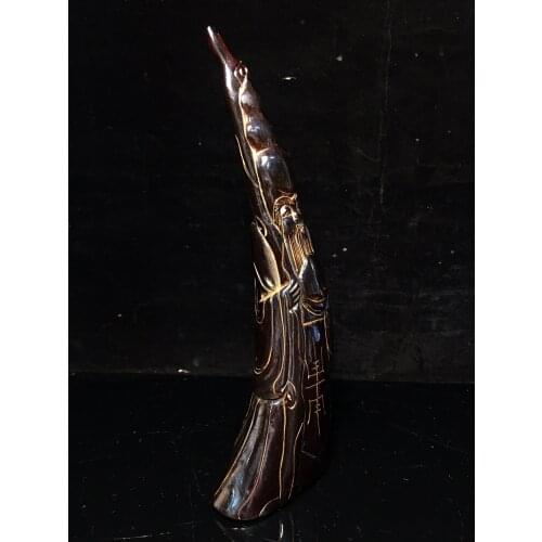 9"Chinese temple collection Old Horns Hand-carved Birthday star statue God of Longevity Office Ornaments Town House Exorcism