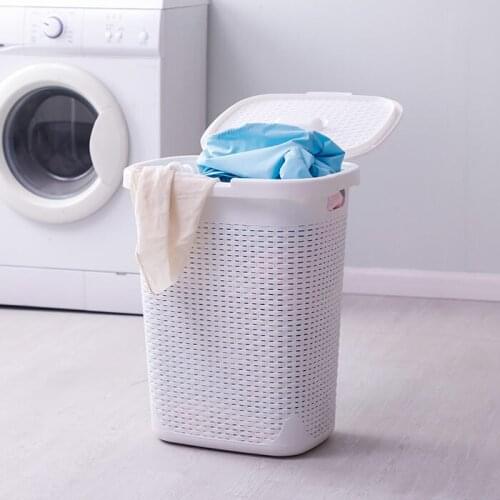 Weaving Pattern White PP Plastic Balcony Laundry Basket with Cover Bathroom Bedroom Dirty Clothes Dolls Storage Baskets DQ9069-6
