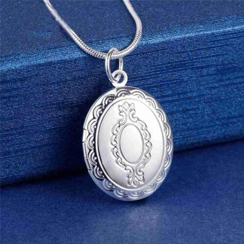 Fashion 925 Sterling Silver Pattern Oval Frame Snake Chain Necklace For Women Fashion Wedding Party Charm Jewelry