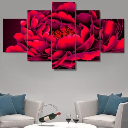 5 Panel Flowers Printed Painting Wall Art Modular Poster Modern Canvas For Living Room Pictures Home Decoration Frame