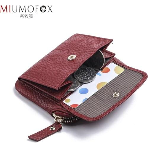2020 New Genuine Leather Women Mini Wallet Ladies Short Wallets and Purses Zipper Leather Coin Purse Keychain Coins Pocket Bag