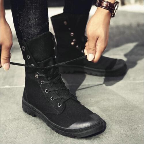 2019 New Brand Mens shoes short boots High Top ankle Retro Male All Black Canvas desert boots work motorcyle Shoes VV-10Z