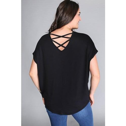 New Season Fashion Plus Size Back Stripe Detailed Short Slevee Blouse Natural Viscose Soft Elastic Fabric