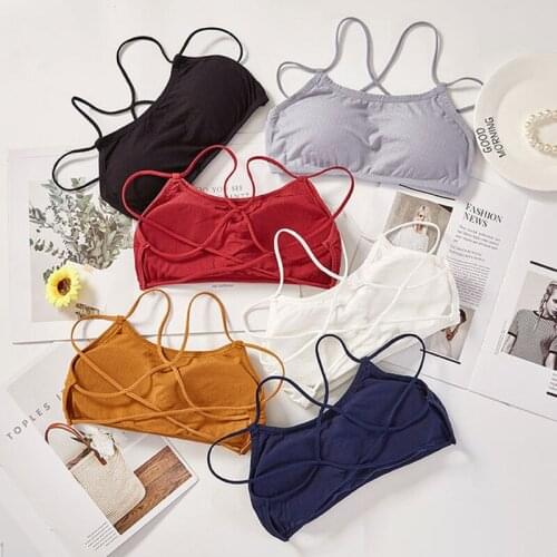 Autumn Womens Crop tops Corset Pure Bra Underwear padded Cotton Straps Backless Sexy vest Bodycon Spaghetti U Neck top Bustier