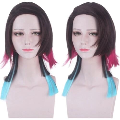 28cm Anime Demon Slayer: Kimetsu no Yaiba Cosplay Wigs Enmu Playing Colorful Hair Halloween 1:1 Wigs