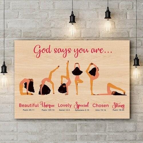 Yoga posture poster, God says you are poster, black girl yoga art canvas, yoga posture wall art, yoga lover poster, bible script