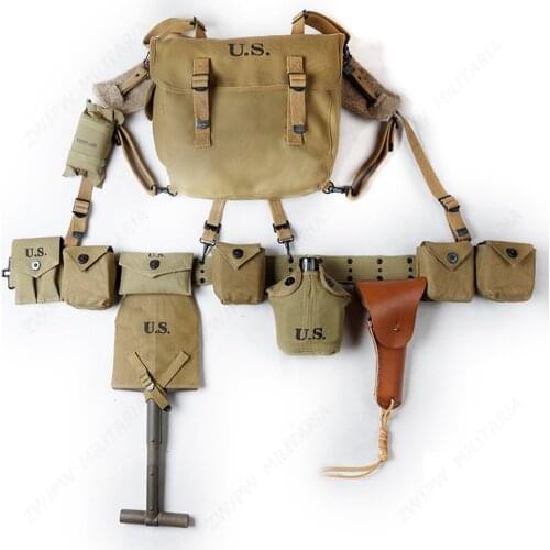 WWII WW2 US ARMY SOLDIER EQUIPMENT FULL SET,M36 BAG X-STRAPS BELT T-SPADES WITH COVER 1911 HOLSTER KETTLE WAR Reenactments