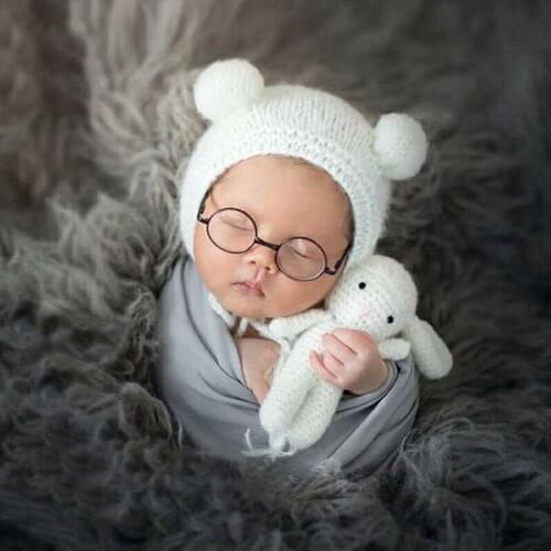 Baby photography new born photo props toddler beanie bunny doll bear hat newborn costume fotografia accessories infant cap shoot