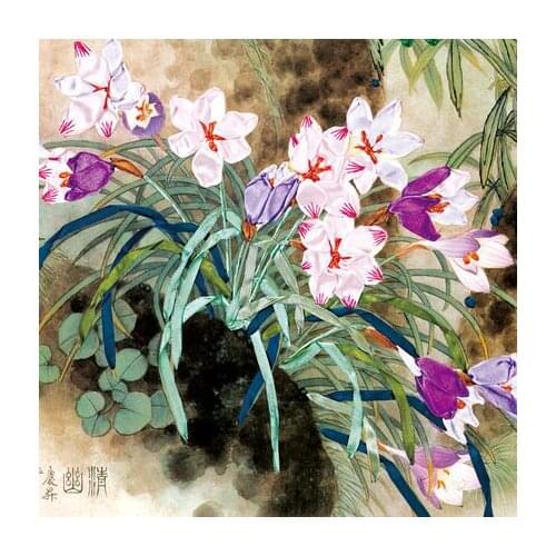 Needlework,DIY Ribbon Cross stitch Set for Embroidery kit, Little Orchid flowers ribbon Cross-Stitch handwork wedding home decor