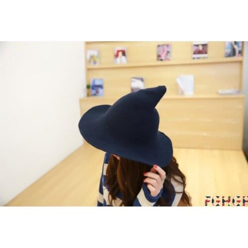 Along the sheep wool cap knitting fisherman hat qiu dong Female fashion witch pointed basin bucket hat accessories Christmas