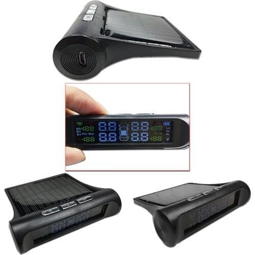 TPMS Car Tire Pressure Monitor System Tyre Monitoring System Solar/USB/Battery Power LCD Display with 4 External Sensors