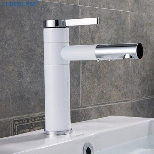 Wash Sink Basin Mixer Taps Deck Mounted Stream Faucet Hot Cold Water Crane Modern Black White Paint Tap Bathroom Brass Faucets