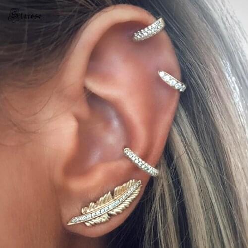 Starose 4 pcs/lot Hot Fashion Leaf Ear Piercing Helix Piercing Tragus Clip Earring Fake Piercing Cuff Fake Earrings Body Jewelry