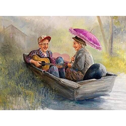 Old man playing guitar on the boat Cross Stitch Kits Needlework Embroidery Crafts 14CT Unprinted DIY Arts Handmade Home Decor