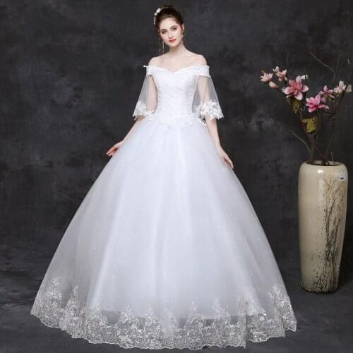 2020 Wedding Dresses Bride Lace Up Large Size Wedding Half Sleeves Bridal Embroidery Dresses Ball Gowns Vestido De Novia