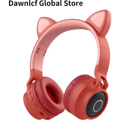 Flash Light Cute Cat Ears Wireless Headphone with Mic Can Control LED Kid Girl Stereo Music Helmet Phone Bluetooth Headset Gift