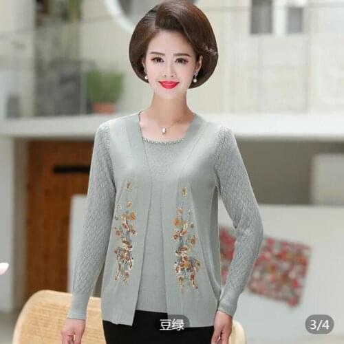 Middle-aged Sweaters&Jumpers Elderly Mothers Oversize Two-piece Set Short-sleeve T-shirt + Cardigan Jacket Coat Sweater Women