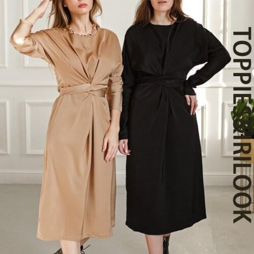 Toppies 2021 Spring Women Satin Dress Sexy Long Sleeve Solid Casual Dress Elegant Ladies Party Vestidos
