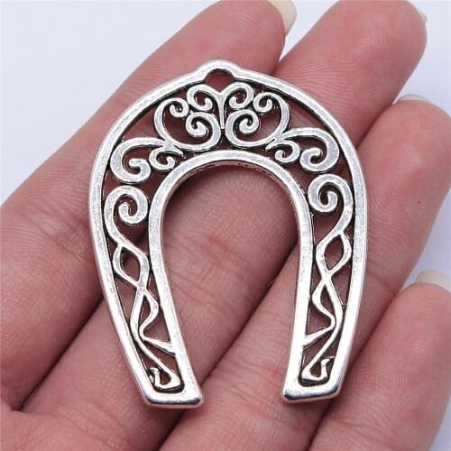 Tristana 2pcs 50x39mm Antique Silver Color Oversized Hollow Horseshoe Charms Pendant For Jewelry Making DIY Jewelry Findings