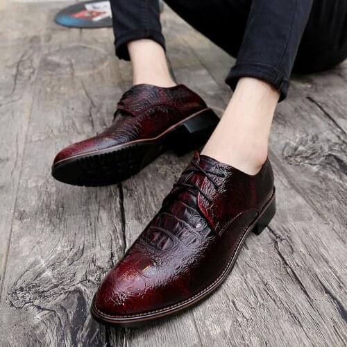 Men Crocodile Dress Leather Shoes Lace-Up Wedding Party Shoes Mens Business Office Oxfords Flats Plus Size Men Fashion men shoes