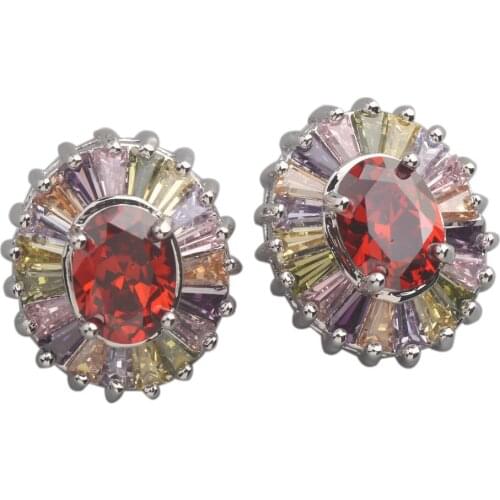 Smart Multi-Color MultiGem 6*8mm Semi-precious Silver Cool For Womens Stud Earrings ED0210