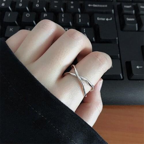 Vintage Korean Elegant Adjustable Size Cross 925 Silver Finger Couple Ring For Women Party Jewelry jz462