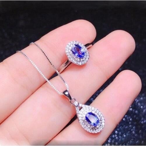 CoLife Jewelry Real Tanzanite Jewelry Set for Party 4*6mm Natural Tanzanite Silver Jewelry 925 Silver Tanzanite Ring Pendant