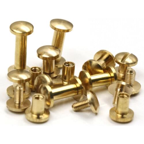 10pcs Solid Brass Binding Chicago Screws Nail Stud Rivets For Photo Album Leather Craft Studs Belt Wallet Fasteners 8mm Dome Cap