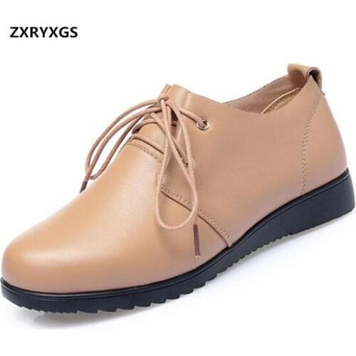 Hot Promotion Soft Top Cowhide Lace-up Women Leather Shoes Flat Shoes New 2020 Non-slip Comfort Spring Casual Shoes Women Flats