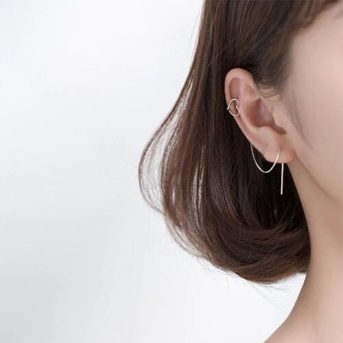 925 Sterling Silver Clip Earrings Without Piercing Tassel Ear Line Chain Earings Fashion Jewelry For Women Girl Heart Ear Cuff