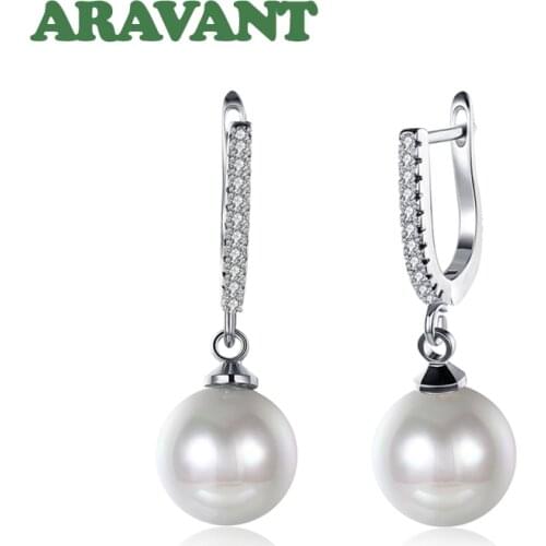 New Arrival Women Pearls Drop Earrings With Clear Zircon Wedding Earring Pearl Jewelry