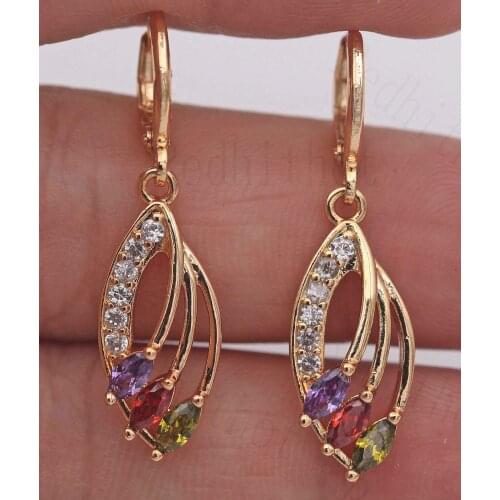 1.4\\ Earrings Amethyst Peridot Ruby 3D Leaf Dangle Hollow Women