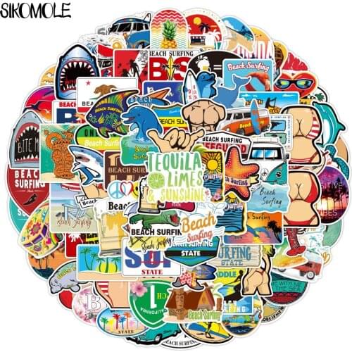 100PCS Outdoor Surfing Cartoon Stickers Summer Sports Tropical Cute Travel Stickers To DIY Surfboard Car Skateboard Sticker F5