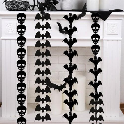 12pcs/string Halloween Decoration Non-woven Bat Skull Ghost Hanging Ornament Halloween Garland Decoration Horror Party Supplies
