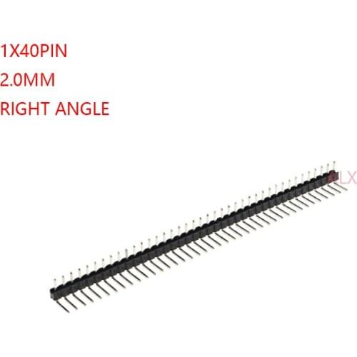 20PCS 1X40 PIN Single Row MALE 2.0MM PITCH Right Angle PIN Header connector Strip 1X40PIN 1*40 40p 40PIN FOR PCB BOARD