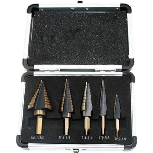 5pcs/Set HSS COBALT MULTIPLE HOLE 50 Sizes STEP DRILL BIT SET With Aluminum Case Arrival High Quality HT410