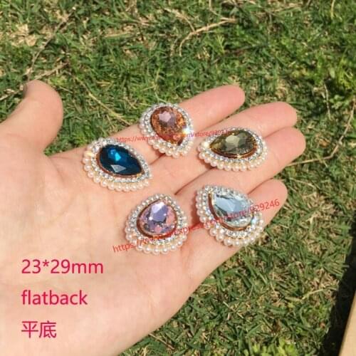 50pcs/lot wholesale light brown pink glass crystal button flatback for sweaters shoes crystal water-drop applique for garments