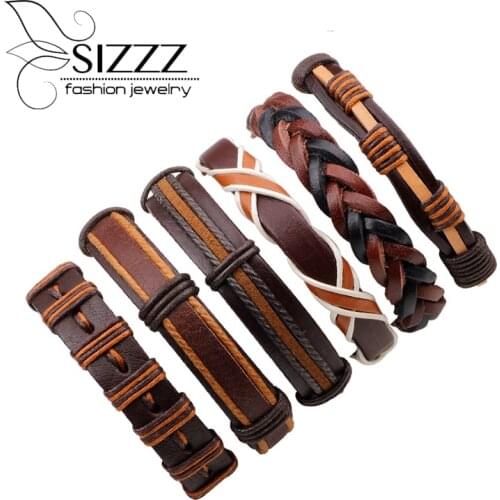 6pcs Brown wrap real leather bracelet men 2017 friendship Bracelets & bangles for women pulseira masculina mujer bracciale uomo