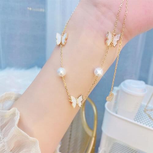 Acrylic Necklace Butterfly Necklace Adjustable With Pearls Exquisite Luxury Jewelry Temperament Fine Romantic Shine Necklaces