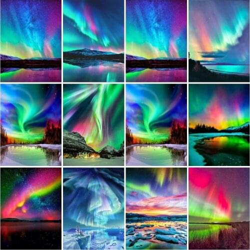 AZQSD 5D DIY Diamond Painting Aurora Handicraft Diamond Embroidery Landscape Mosaic Full Kits Needlework Home Decoration