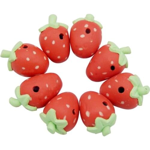 Julie Wang 10PCS Strawberry Beads Polymer Clay Red Fruit Spacer Beads Necklace Bracelet Jewelry Making Accessory