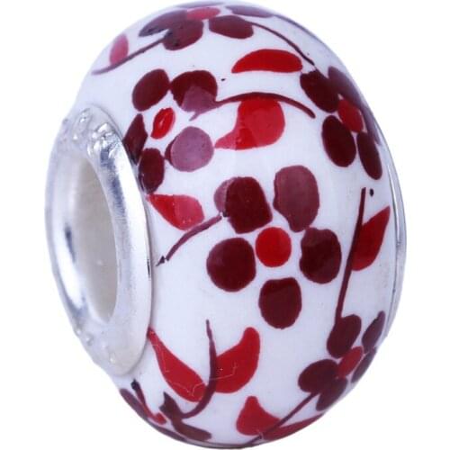 14mm Silver Big Hole ceramics Flat Round Charms Bead Fit European Braclet DIY 10PCS beads for jewelry making TK016