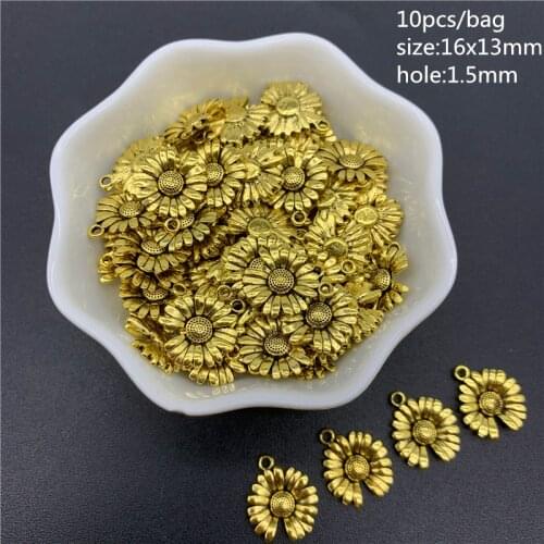 10pcs/Lot 16x13mm Sunflower Shape Gold Connector Alloy Beads Cap Ancient Golden Charms Beads For Jewelry Making