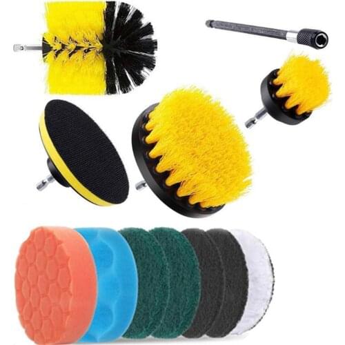 12PCS/SET Cleaning Brush Scouring Pad Power Scrubber Cleaning Kit Electric Drill Brush Scrub Pads Kit for Carpet Glass Car Clean