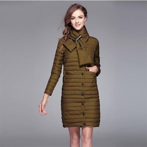 Long Ultra Light White Duck Down Jackets For Women Winter Autumn Womens Jacket With Scarf Slim Coat Female Parka WYQ897