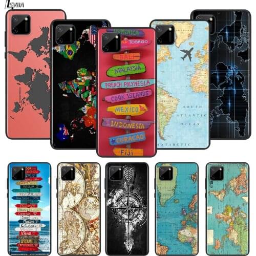 World Travel Map For OPPO Realme 2 3 3i 5 5S 5i 6 6S 6i 7 7i Narzo 10 20 Pro Global Silicone Black Soft Phone Case