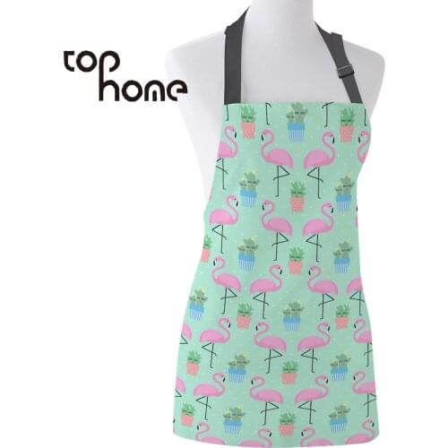 Tophome Kitchen Apron Nordic Flamingo Cactus Printed Adjustable Sleeveless Canvas Aprons for Men Women Kids Home Cleaning Tools