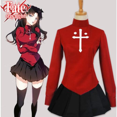 Fate Stay Night Cosplay Rin Tohsaka Cosplay Costume Women Uniforms Dress Anime Cosplay Halloween Full Set Top Skirt Headwear
