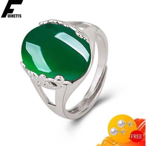 Retro 925 Silver Jewelry Ring Oval Shape Emerald Ruby Gemstone Open Finger Rings for Women Wedding Engagement Party Accessories
