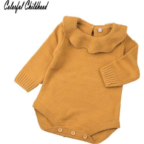Colorful Childhood Baby girls bodysuits Newborn Infant knitted overalls cute peter pan collar Jumpsuits